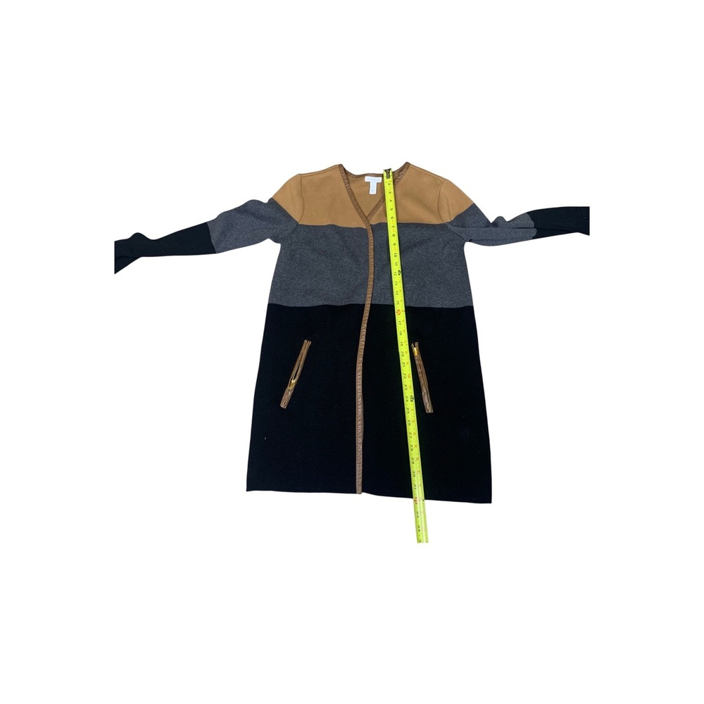 Charter Club Colorblock Open Front Cotton‎ Cardigan Camel Grey Black Medium - Picture 9 of 12